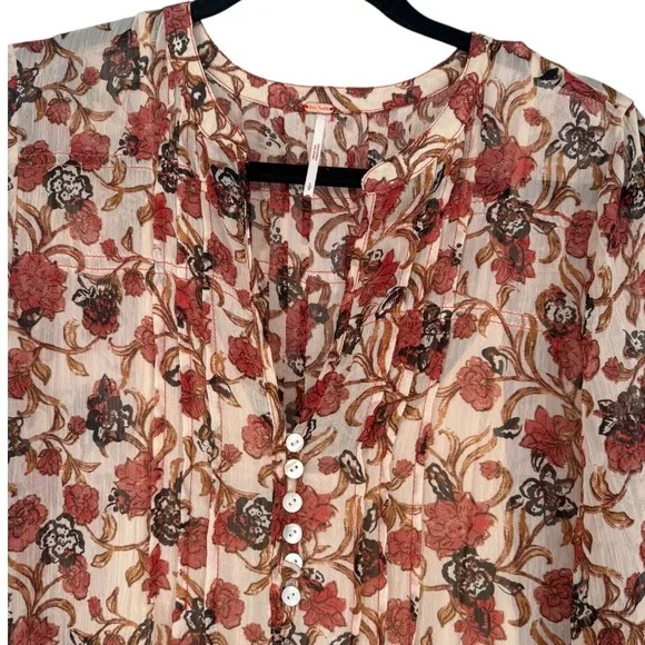 Free People See It Through Long Sleeve Floral Maxi Dress Size Small Bohemian - Picture 6 of 16